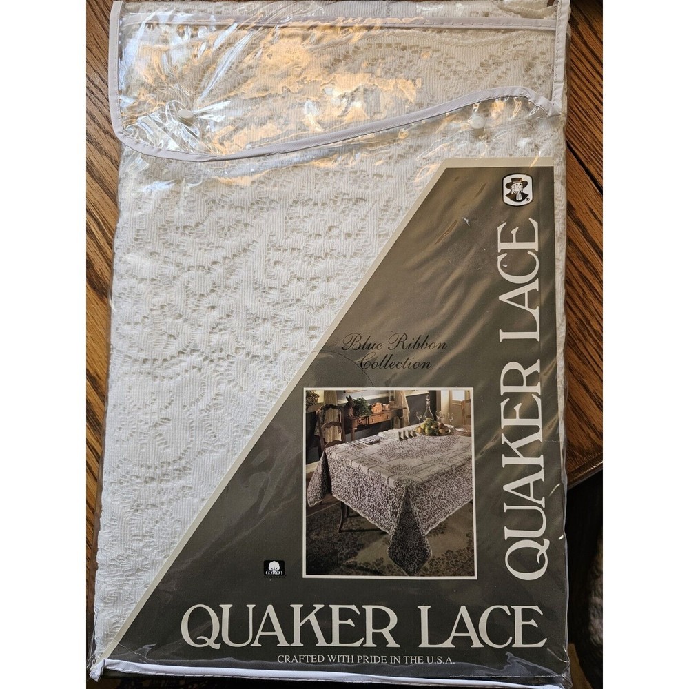 QUAKER LACE VTG. Lace Tablecloth #1006 JUBILEE Natural 70 x 90 NOS Made In USA